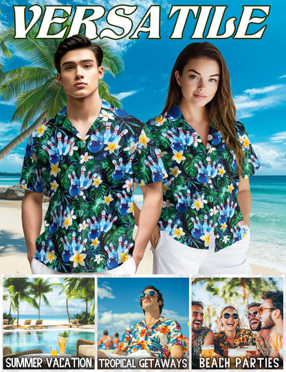 Cool Plumeria Bowling Hawaiian Shirt for Men, Button Down Aloha Shirt - Azhawaiian