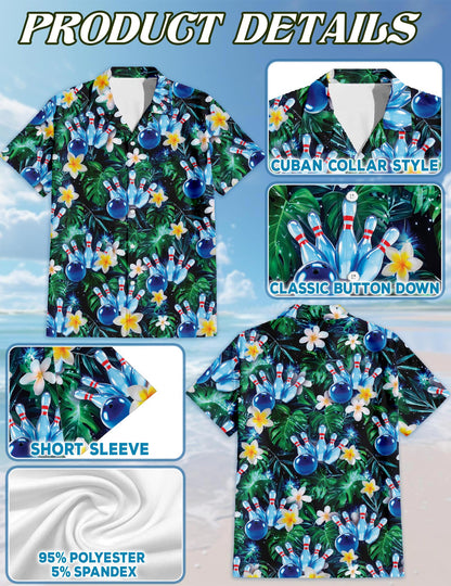 Cool Plumeria Bowling Hawaiian Shirt for Men, Button Down Aloha Shirt - Azhawaiian
