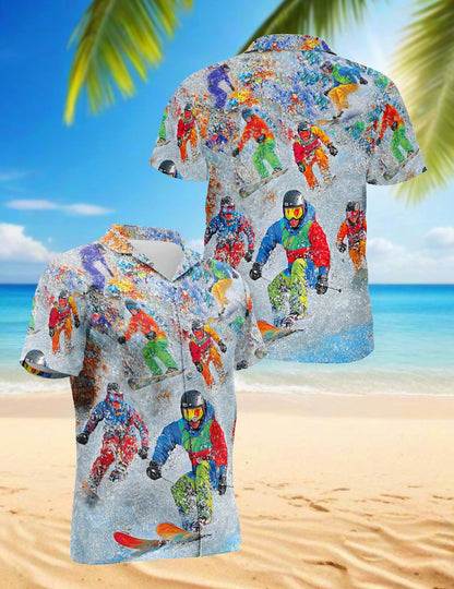 Cool Snowboard Hawaiian Shirt for Men, Button Down Aloha Shirt - Azhawaiian
