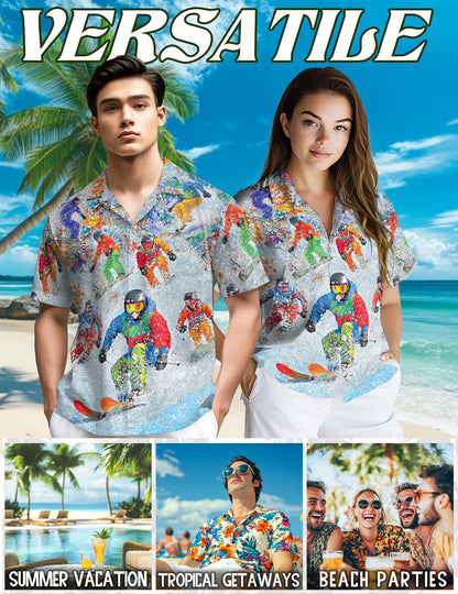 Cool Snowboard Hawaiian Shirt for Men, Button Down Aloha Shirt - Azhawaiian