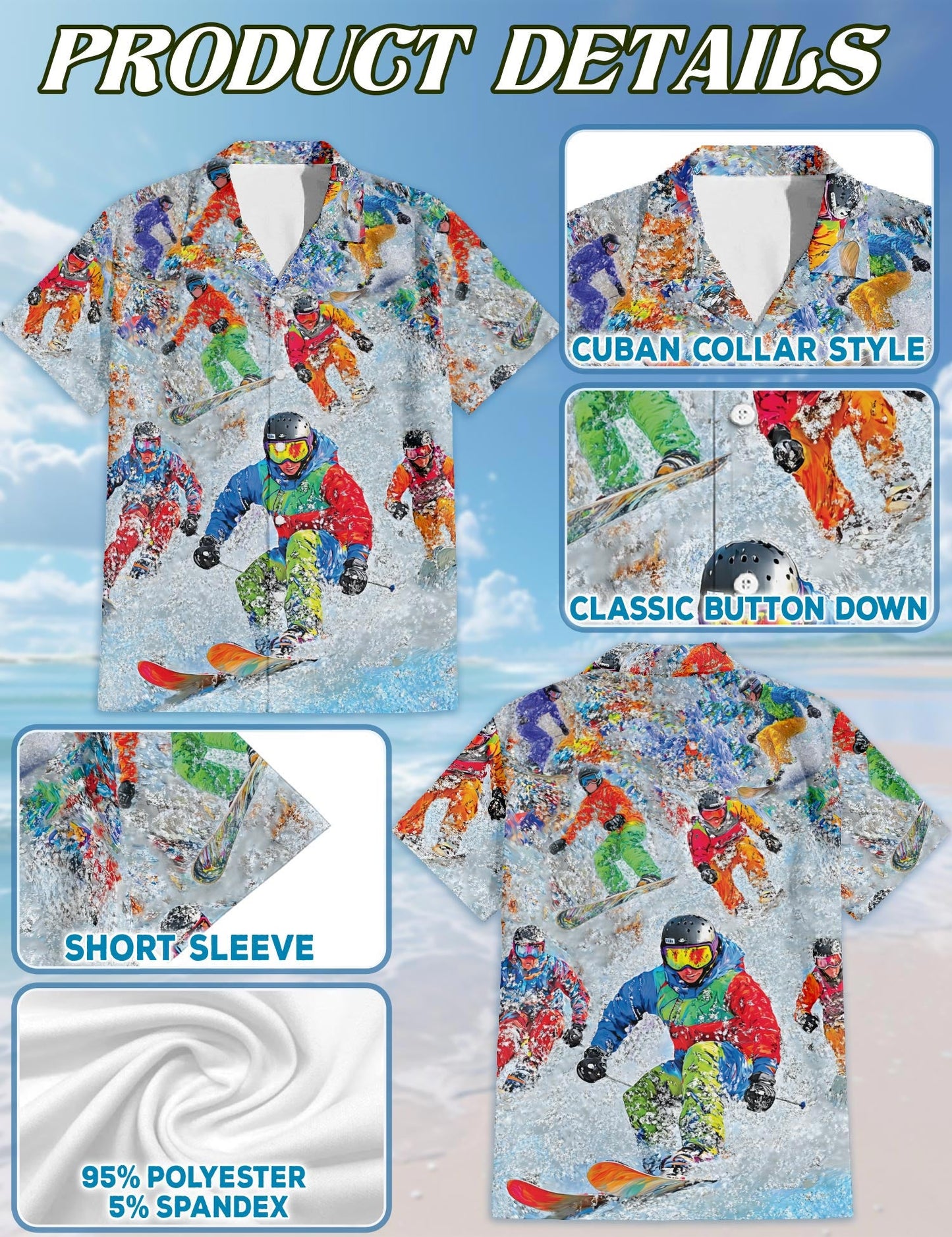 Cool Snowboard Hawaiian Shirt for Men, Button Down Aloha Shirt - Azhawaiian