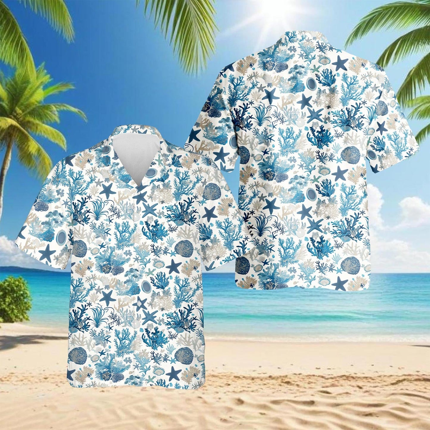 Coral Hawaiian Shirt for Men, Button Down Aloha Shirt - Azhawaiian