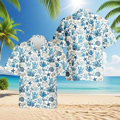 Coral Hawaiian Shirt for Men, Button Down Aloha Shirt - Azhawaiian