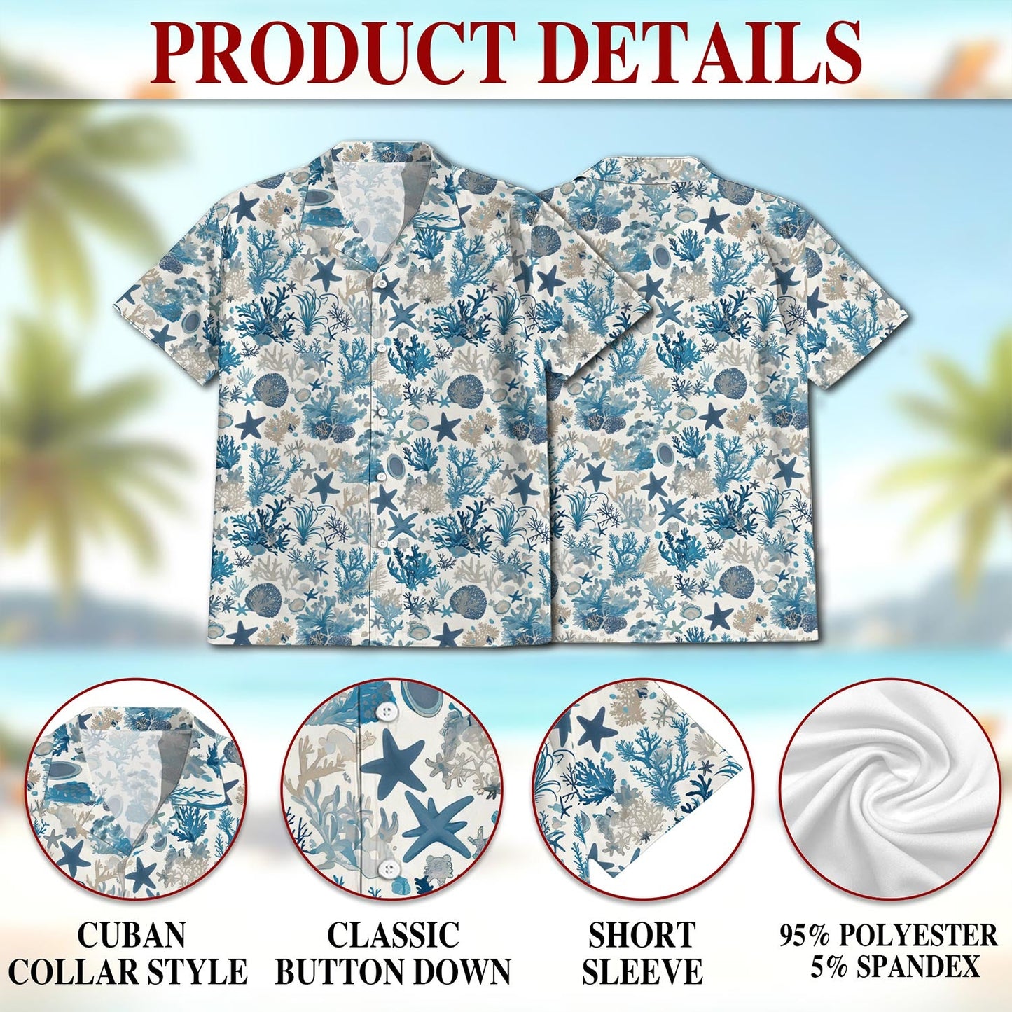 Coral Hawaiian Shirt for Men, Button Down Aloha Shirt - Azhawaiian