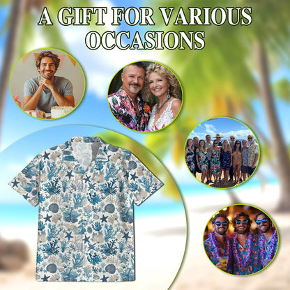 Coral Hawaiian Shirt for Men, Button Down Aloha Shirt - Azhawaiian