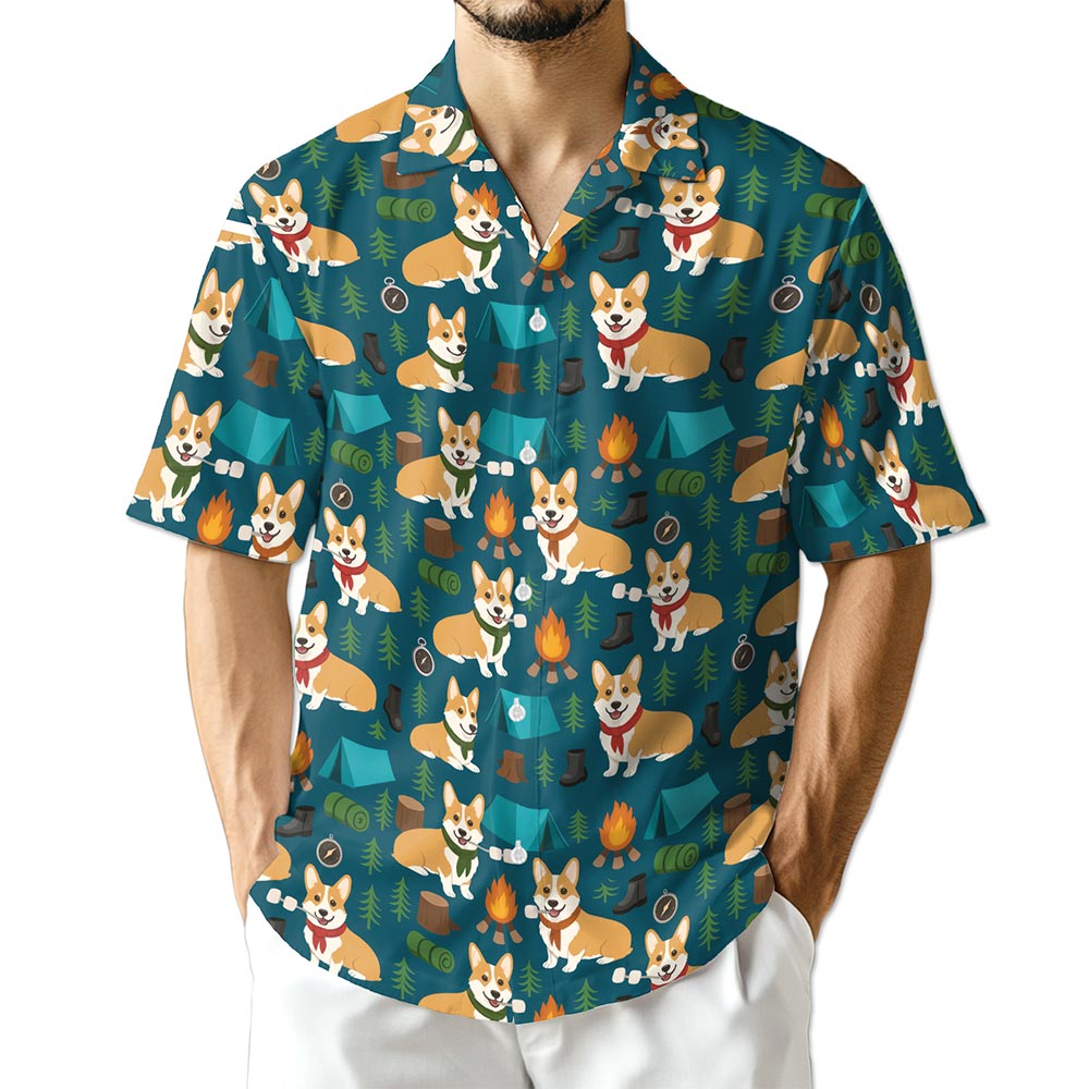 Azhawaiian Corgi Camping Hawaiian Shirt for Men
