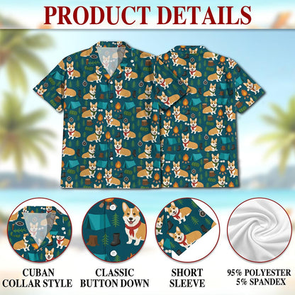 Corgi Camping Hawaiian Shirt for Men, Button Down Aloha Shirt - Azhawaiian