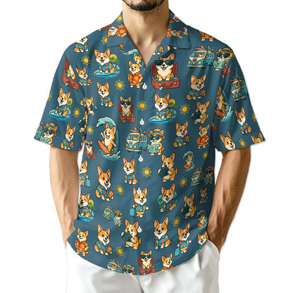 Corgi Hawaiian Shirt for Men, Button Down Aloha Shirt - Azhawaiian