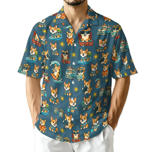 Corgi Hawaiian Shirt for Men, Button Down Aloha Shirt - Azhawaiian