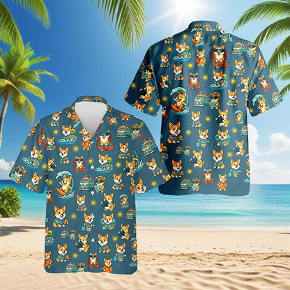 Corgi Hawaiian Shirt for Men, Button Down Aloha Shirt - Azhawaiian