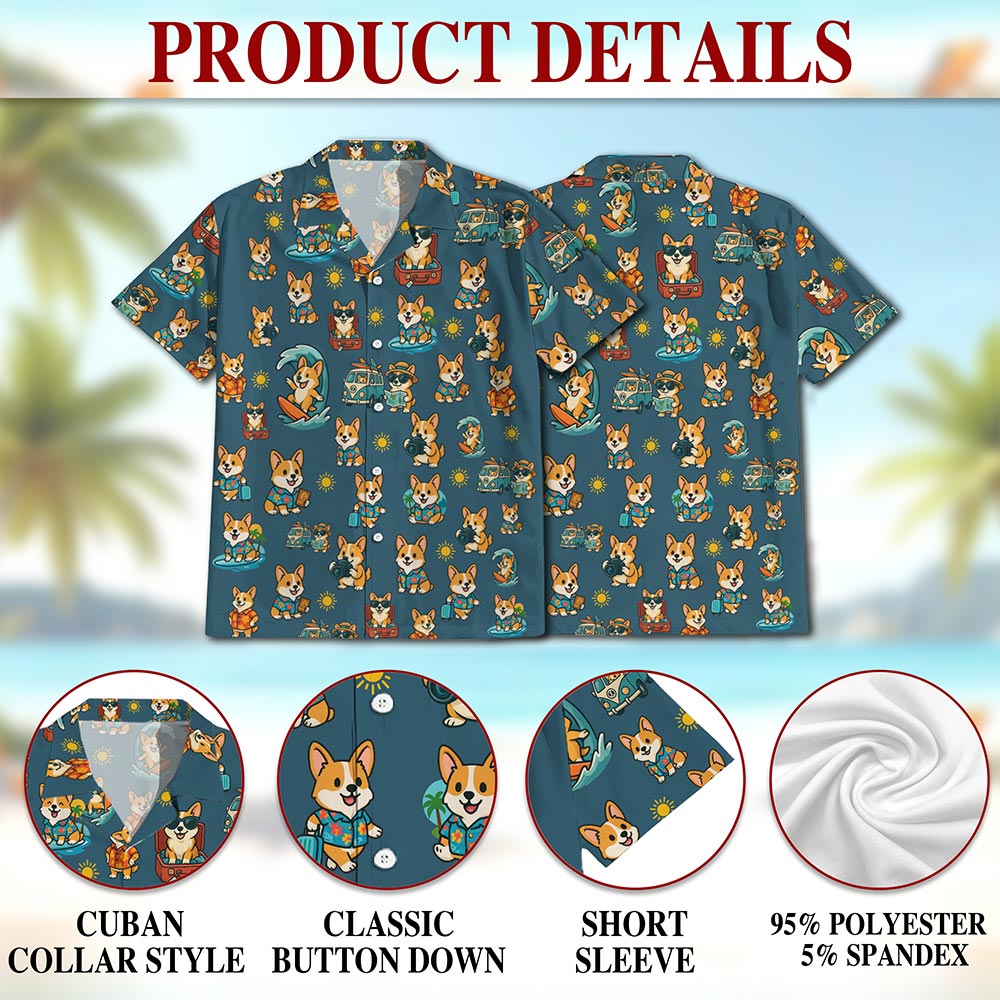 Corgi Hawaiian Shirt for Men, Button Down Aloha Shirt - Azhawaiian