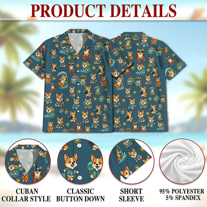 Corgi Hawaiian Shirt for Men, Button Down Aloha Shirt - Azhawaiian
