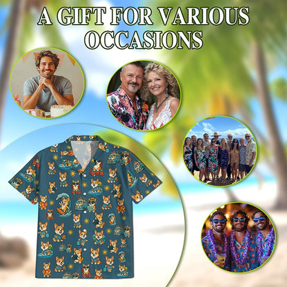 Corgi Hawaiian Shirt for Men, Button Down Aloha Shirt - Azhawaiian