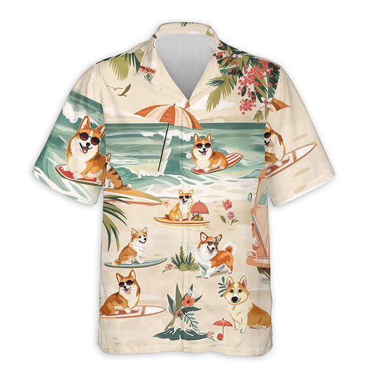 Azhawaiian Corgi Summer Beach Hawaiian Shirt for Men