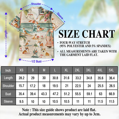 Corgi Summer Beach Hawaiian Shirt for Men, Button Down Aloha Shirt - Azhawaiian