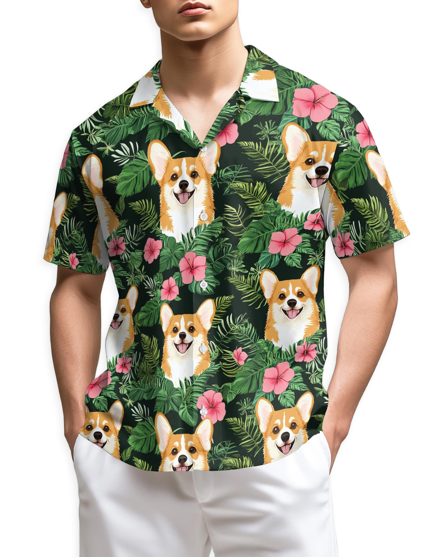 Azhawaiian Corgi Summer Hawaiian Shirt for Men