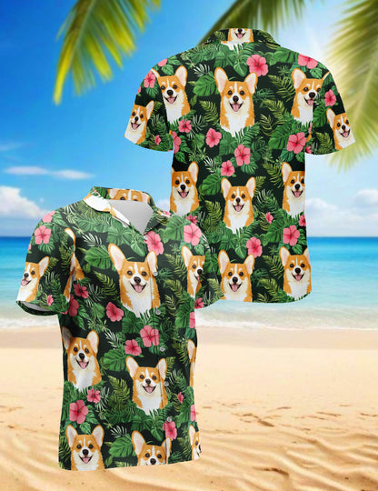 Corgi Summer Hawaiian Shirt for Men, Button Down Aloha Shirt - Azhawaiian