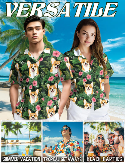 Corgi Summer Hawaiian Shirt for Men, Button Down Aloha Shirt - Azhawaiian