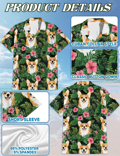 Corgi Summer Hawaiian Shirt for Men, Button Down Aloha Shirt - Azhawaiian