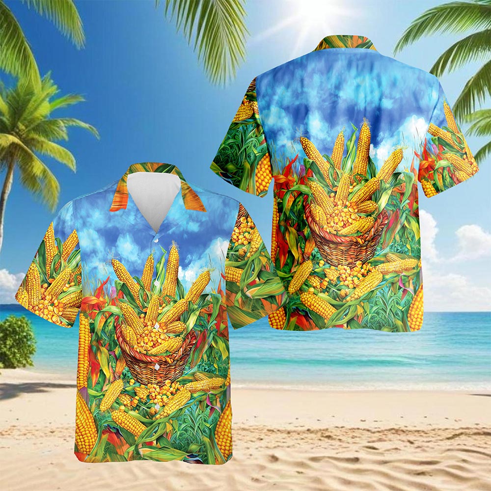 Corn Hawaiian Shirt for Men, Button Down Aloha Shirt - Azhawaiian