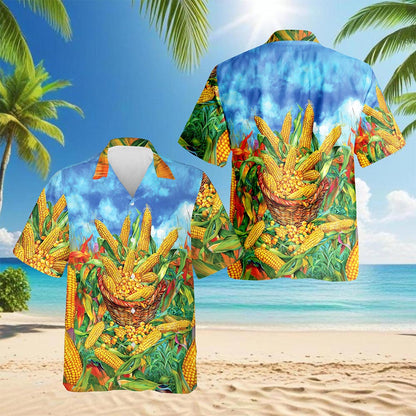 Corn Hawaiian Shirt for Men, Button Down Aloha Shirt - Azhawaiian