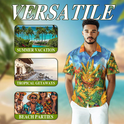 Corn Hawaiian Shirt for Men, Button Down Aloha Shirt - Azhawaiian