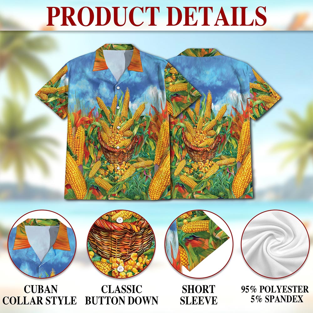 Corn Hawaiian Shirt for Men, Button Down Aloha Shirt - Azhawaiian