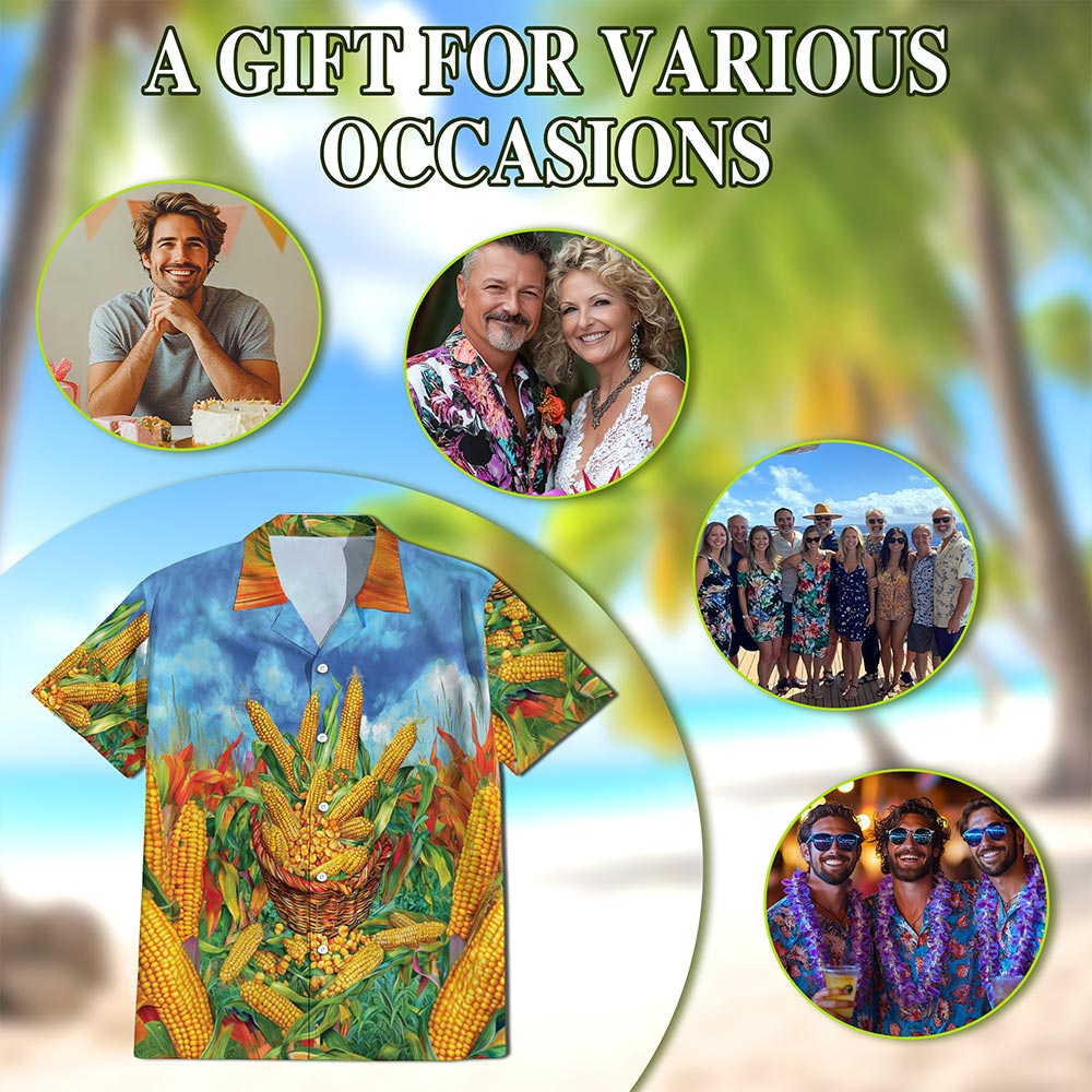 Corn Hawaiian Shirt for Men, Button Down Aloha Shirt - Azhawaiian