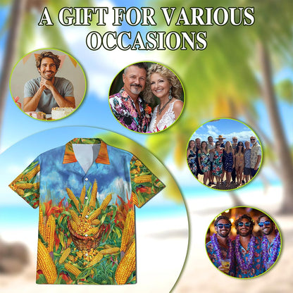 Corn Hawaiian Shirt for Men, Button Down Aloha Shirt - Azhawaiian