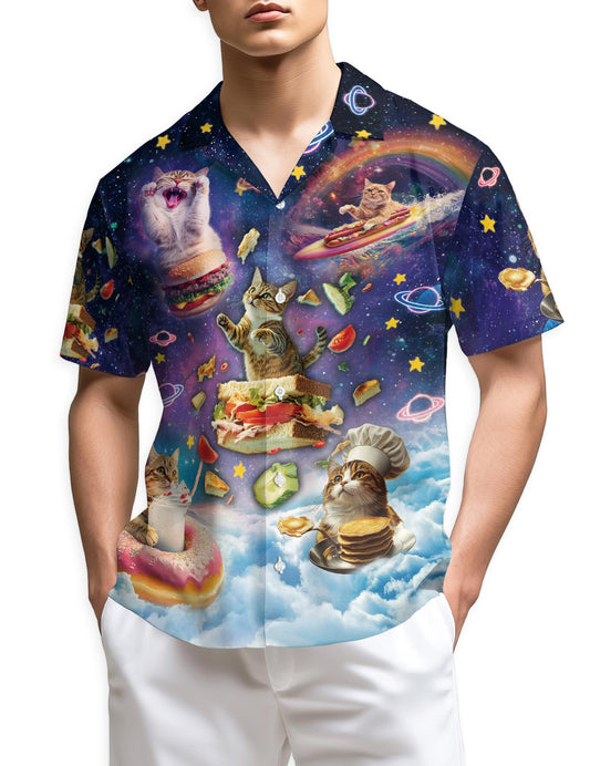 Azhawaiian Cosmic Cat Food Adventure Hawaiian Shirt for Men