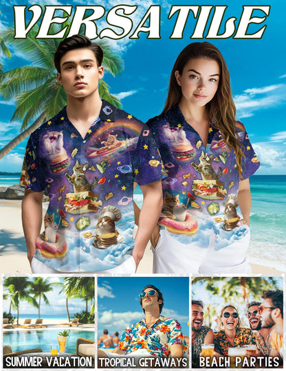 Cosmic Cat Food Adventure Hawaiian Shirt for Men, Button Down Aloha Shirt - Azhawaiian