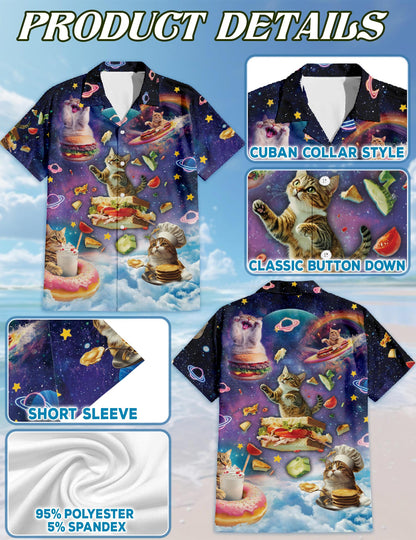 Cosmic Cat Food Adventure Hawaiian Shirt for Men, Button Down Aloha Shirt - Azhawaiian