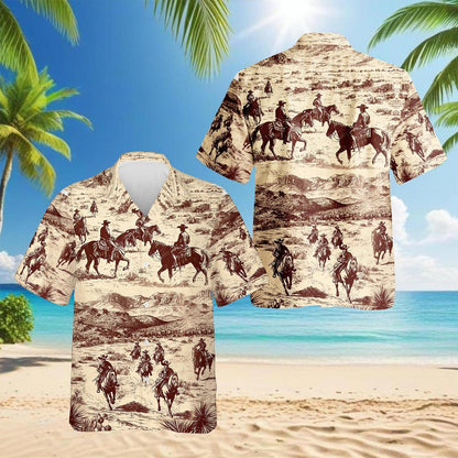 Cowboy Horse Riding Hawaiian Shirt for Men, Button Down Aloha Shirt - Azhawaiian