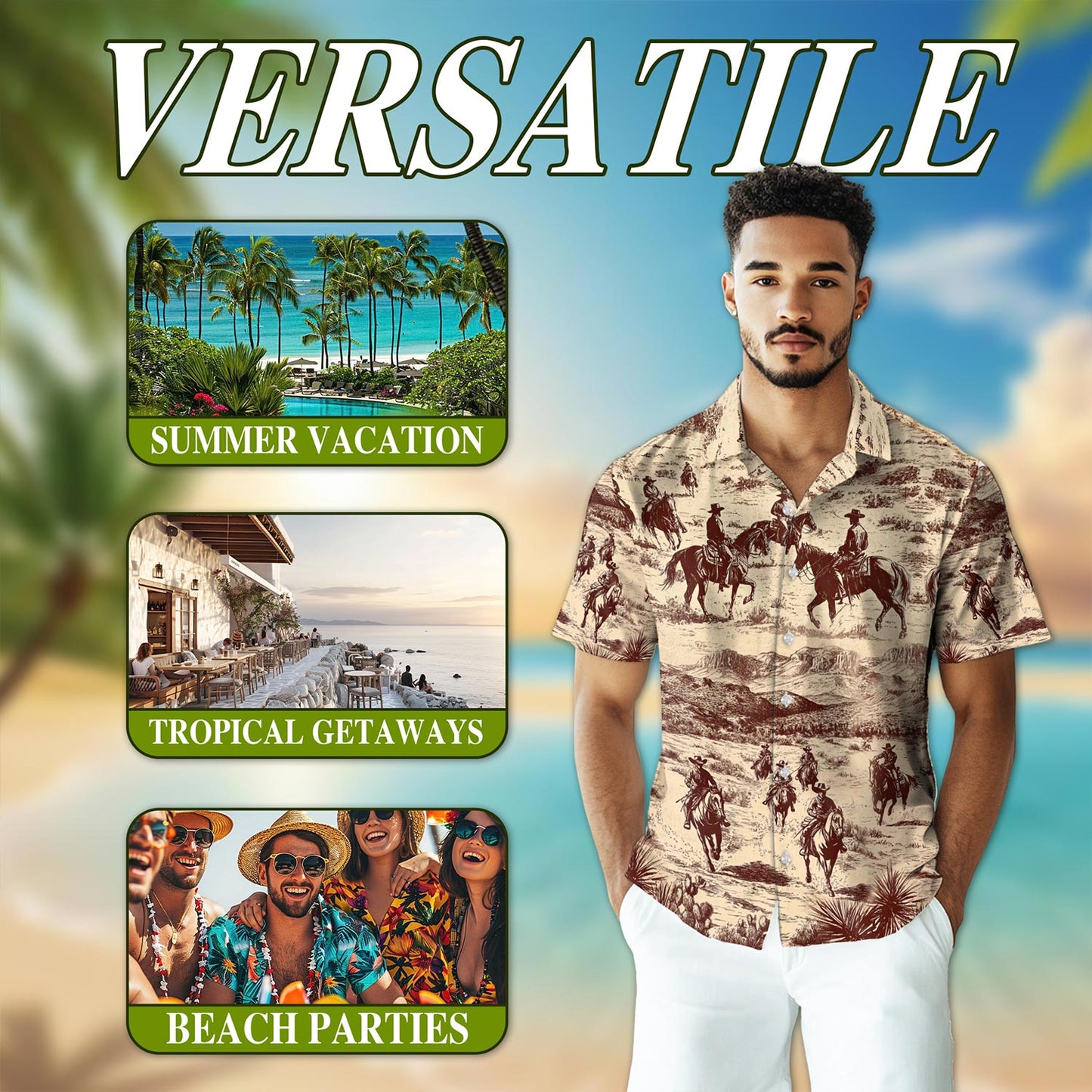 Cowboy Horse Riding Hawaiian Shirt for Men, Button Down Aloha Shirt - Azhawaiian