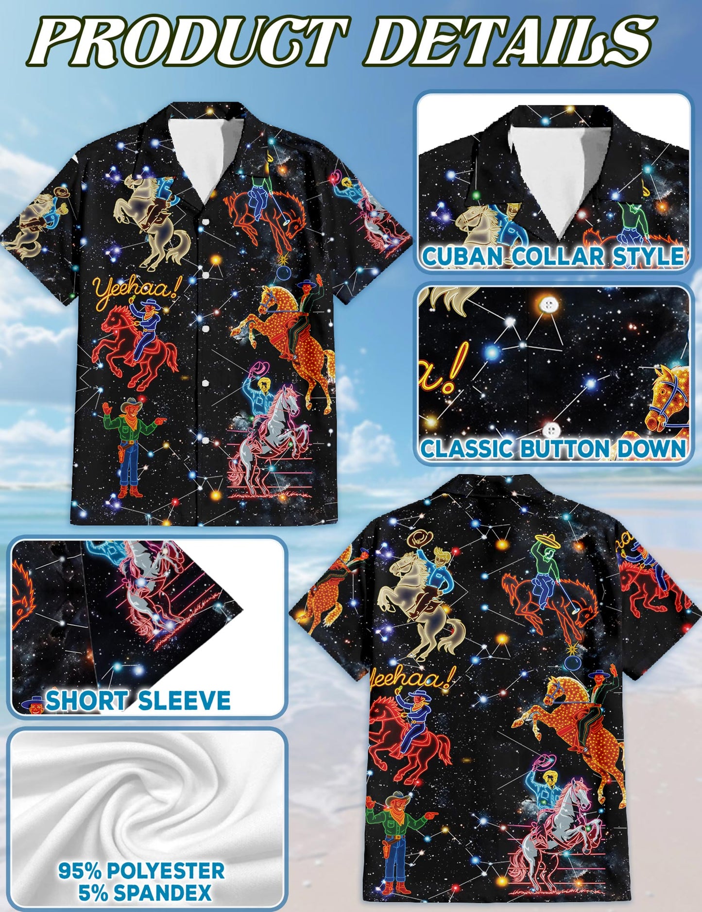 Cowboy Neon Love Life Hawaiian Shirt for Men, Button Down Aloha Shirt - Azhawaiian
