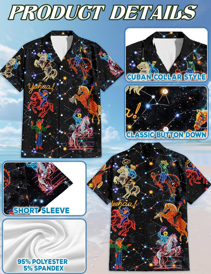 Cowboy Neon Love Life Hawaiian Shirt for Men, Button Down Aloha Shirt - Azhawaiian