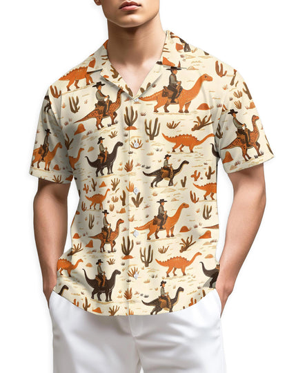 Azhawaiian Cowboy Riding Dinosaur Hawaiian Shirt for Men