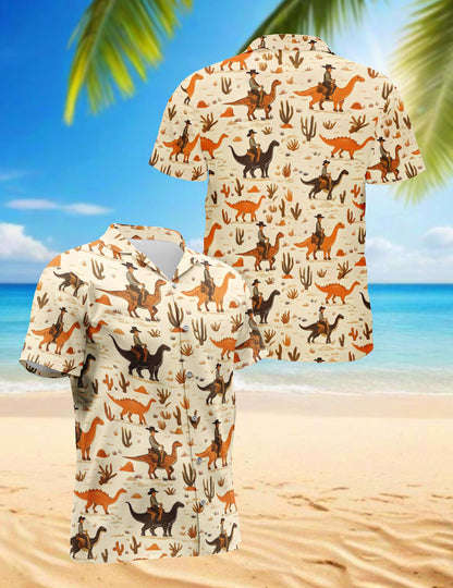 Cowboy Riding Dinosaur Hawaiian Shirt for Men, Button Down Aloha Shirt - Azhawaiian