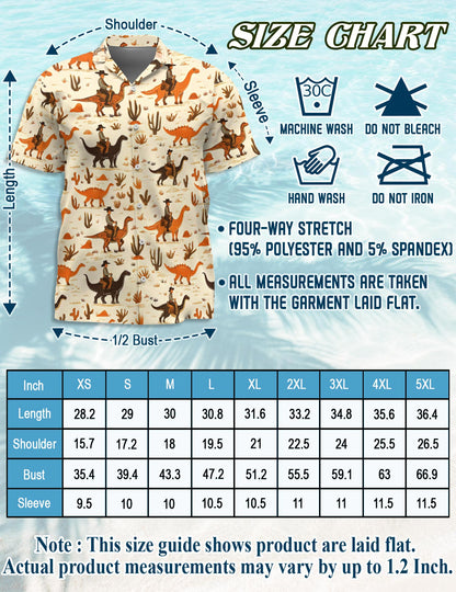 Cowboy Riding Dinosaur Hawaiian Shirt for Men, Button Down Aloha Shirt - Azhawaiian