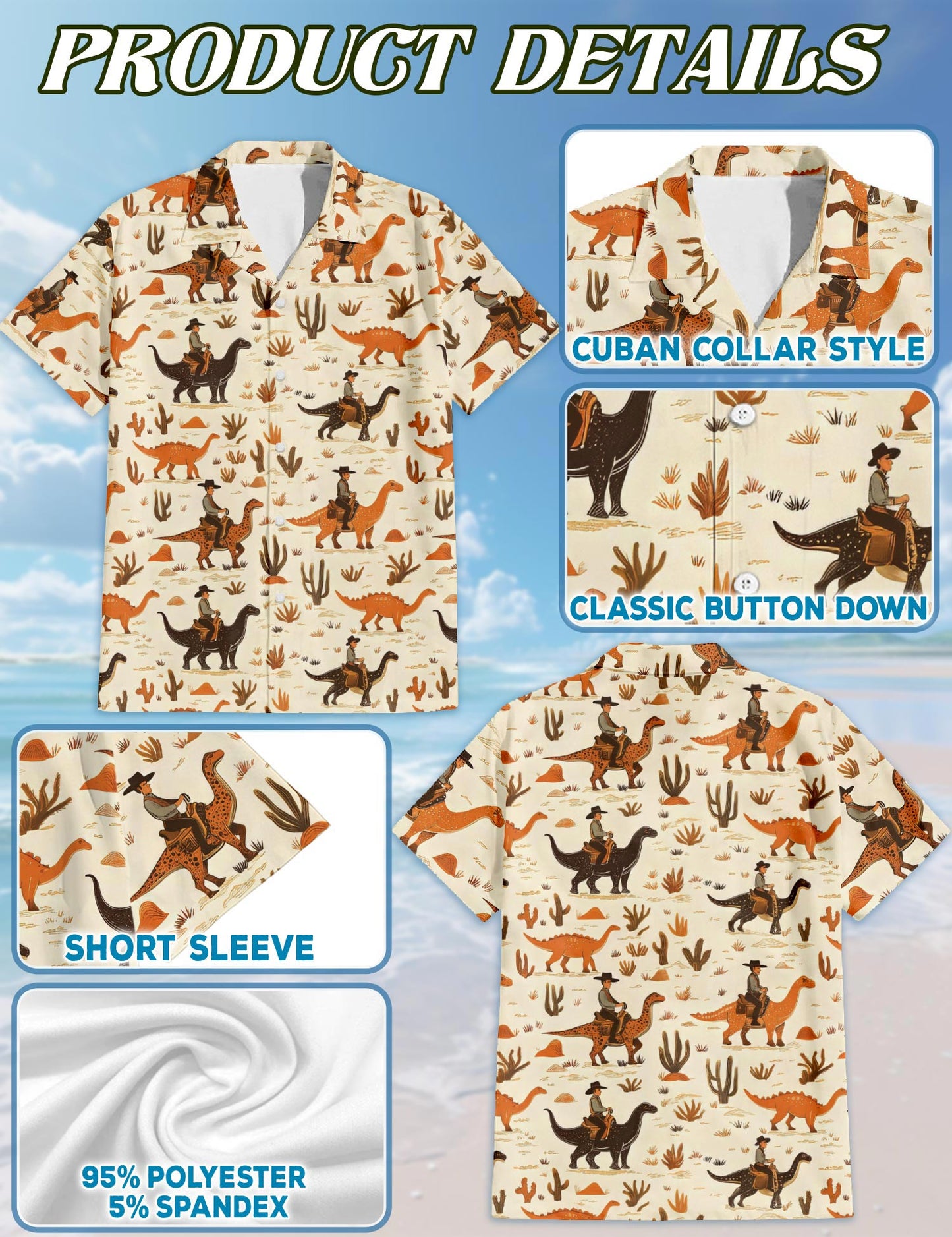 Cowboy Riding Dinosaur Hawaiian Shirt for Men, Button Down Aloha Shirt - Azhawaiian