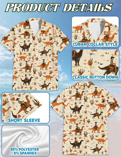 Cowboy Riding Dinosaur Hawaiian Shirt for Men, Button Down Aloha Shirt - Azhawaiian