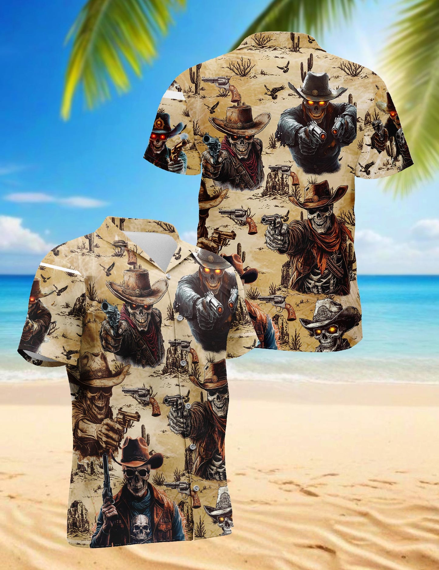 Cowboy Skull Hawaiian Shirt for Men, Button Down Aloha Shirt - Azhawaiian