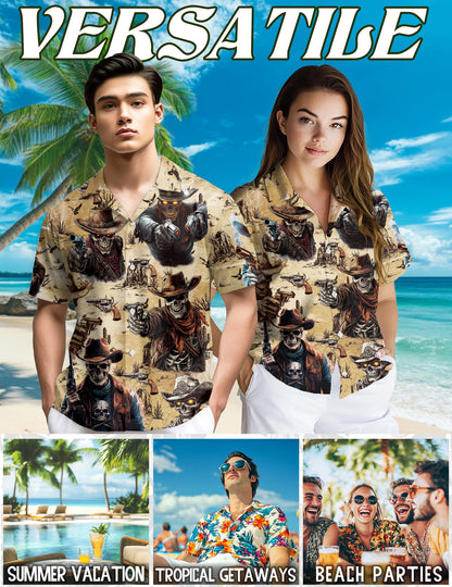 Cowboy Skull Hawaiian Shirt for Men, Button Down Aloha Shirt - Azhawaiian