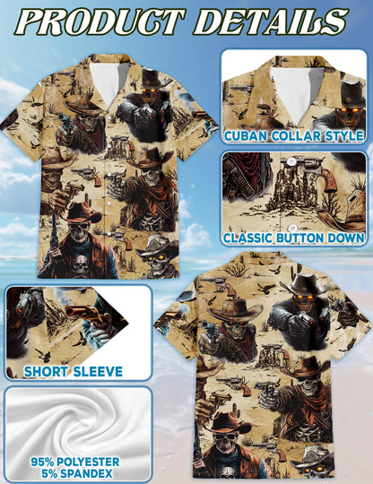 Cowboy Skull Hawaiian Shirt for Men, Button Down Aloha Shirt - Azhawaiian