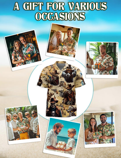 Cowboy Skull Hawaiian Shirt for Men, Button Down Aloha Shirt - Azhawaiian