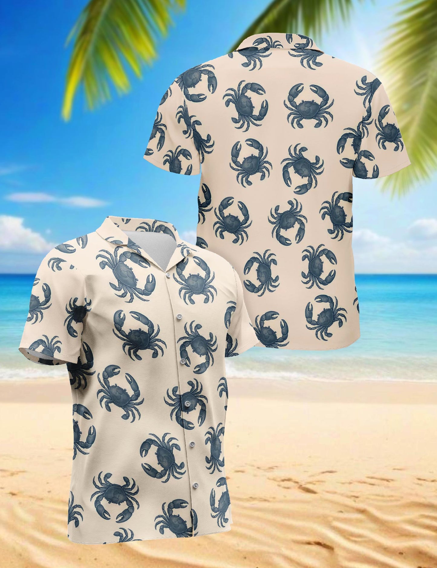 Crab Pattern Hawaiian Shirt for Men, Button Down Aloha Shirt - Azhawaiian