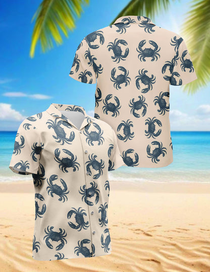 Crab Pattern Hawaiian Shirt for Men, Button Down Aloha Shirt - Azhawaiian