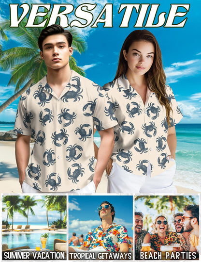 Crab Pattern Hawaiian Shirt for Men, Button Down Aloha Shirt - Azhawaiian