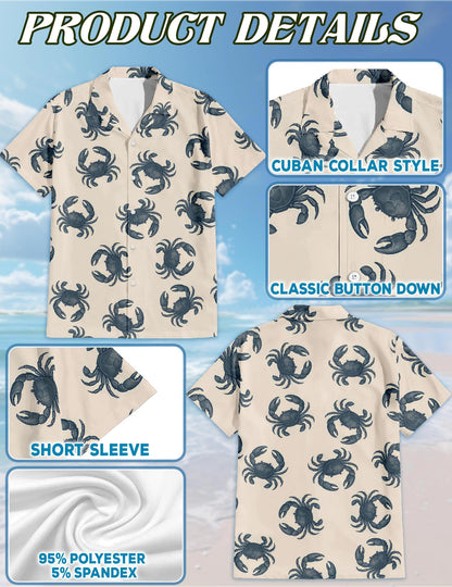 Crab Pattern Hawaiian Shirt for Men, Button Down Aloha Shirt - Azhawaiian