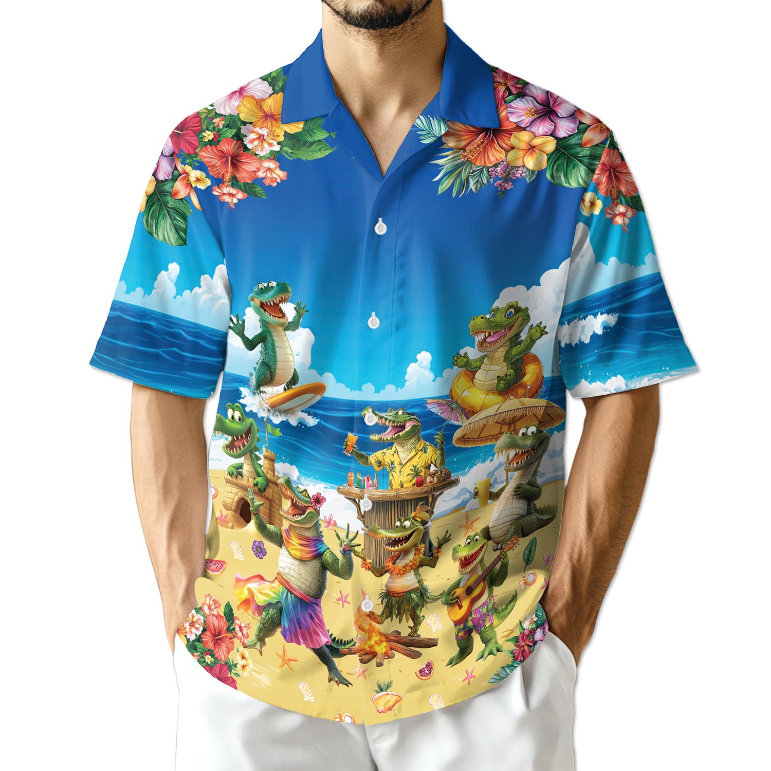 Azhawaiian Crocodile On The Beach Hawaiian Shirt for Men